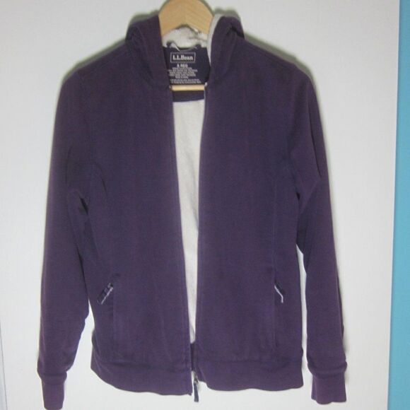 L.L.Bean Womens Size S Cotton Blend Full Zip Purple Hoodie Fleece Zip Up Jacket - Picture 4 of 12